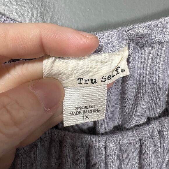 Tru Self Gray Crochet Lace Trim Boho Peasant Blouse - 1X - Women's Plus Size Top - Picture 5 of 7